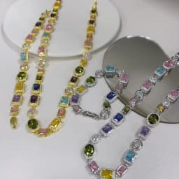 18K Gold Plated Square and Round Multicoloured Semi-Precious Stone Mosaic Design Jewellery Bracelet/Necklace Unisex Jewellery