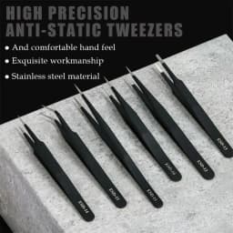 ESD Stainless Steel Tweezers 6Pcs Set Precision Maintenance Industrial Repair Curved Tool Home Working Model Making Hand Tool