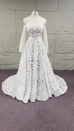 Customized Strapless Wedding Dress with Detachable Long Sleeves Exquisite Lace Bridal Gown Bling Bling New Arrival