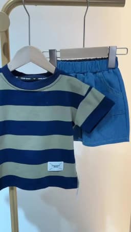 Summer Baby Boy Clothes Set 0-5 Years Old Solid Color Striped Casual Short Sleeve Top with Fashionable Handsome Shorts