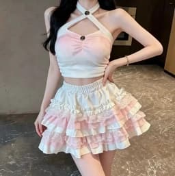 Patchwork Solid White Pink Woman Cute Ballet Sweet Cake Skirt Lace Y2k Mini Skater High Waisted Korean Fluffy Skirt Hot Girls