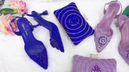 Crystal Rhinestone Heels & Clutch Bag Set Pointed Slingback Heels Women Wedding Prom Party Elegant Formal Matching Shoe Purse