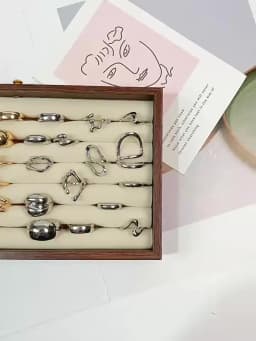 15Pcs/Set Exaggerated Metal Irregular Lines Water Droplet Smooth Rings for Women Men Punk Retro Boho Fashion Jewelry Gift