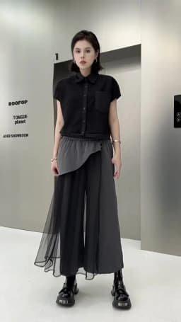 Personality Mesh Patchwork Design High Waist Wide Leg Pants Summer Woman Y2K Clothes Harajuku High Street Pants Pantalones