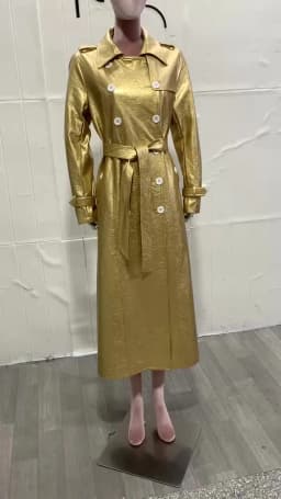 Lautaro Spring Autumn Extra Long Gold Shiny Pu Leather Trench Coat for Women Sashes Double Breasted Luxury Europe Fashion 2024