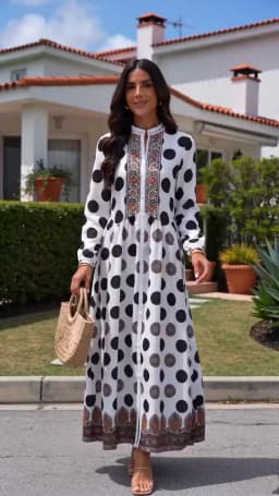 UOOZEE 2026 New Vintage Ethnic Printed Polka Dot Maxi Dresses For Women Long Sleeves Stand Collar High Waisted Party Shirt Dress