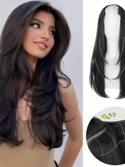 WIGSIN 22Inch Synthetic V-shaped Layered 4 Clips Long Straight Hair Extension Fashion Invisible Hairpiece Wig for Women