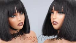 CrazyPearl 1X13 Lace Front Wig Straight Short Bob Wig Human Hair Wigs for Black Women with Bangs Human Hair Natural Color