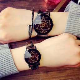New Couple Watches Men Gear Triangle Pointer Compass Dial Second Hand Watch Women Stainless Steel Watches Relogio Feminino Clock