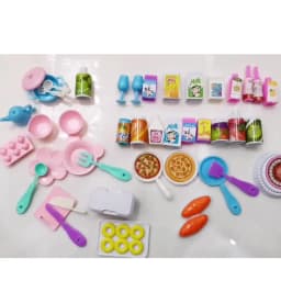Dollhouse Mini Kitchen Food for Doll 43 Pcs Dinner Set Fork Knif Plate Pizza Soup Tableware Cute Kids Toys Doll Accessories