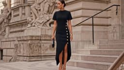 Modigirl Wedding Black Dresses for Women Gold Button Clothes Asymmetrical 2025 Summer Woman Short Sleeves Party Maxi Dresses