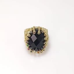 FUWO 1Pc Luxury Natural Semi Precious Stone Ring,Golden/Silver Plated Obsidian Rings With Colourful Zircon For Women RG057O