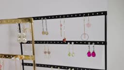 Metal 6 Layers Earring Display Holder Ear Stud Display Rack Wood Base 3-Tiers 69 Holes Jewelry Storage Organizer Stand Reusable