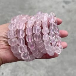 JD Natural Pink Quartz Polished Square Bead Strand Bracelets Women Charm Reiki Healing Strand Bangles Couple Party Jewelry Gift