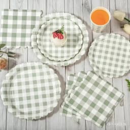 New Lace Green Grid Themed Party Tableware, Paper Cups, Plates, Napkins, Tablecloths, Baby Showers, Birthdays, Party Tableware