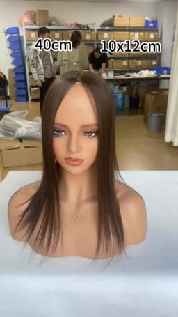 10x12cm Human Hair Topper with Silk Base 40cm Straight Clip in Hairpiece for Women Natural Scalp Simulation Thinning Hair Toupee