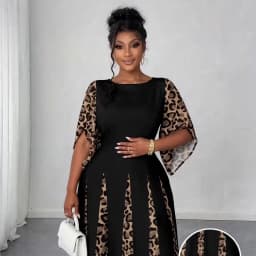 Elegant Leopard Print Maxi Dress, Plus Size Fashionable Long Sleeve Gown, Comfortable & Stylish Women's Clothing