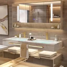 Luxury Wall Mounted Bathroom Vanity with Ceramic Sink Large Mirror Solid Wood Drawers Floating Bathroom Vanity Cabinet Furniture