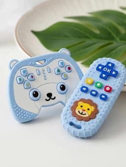 2Pcs Baby Teething Toys for 0-6 6-12 Months Silicone Bear Game Controller & Lion Teether Set