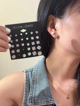 15pairs Cubic Zirconia & Faux Pearl Decor Stud Earrings,Suitable For Holidays, Parties, Dates, Gifts, Everyday Wear