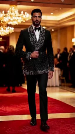 Men Black Double Breasted Tuxedo Suit 2 Pieces Silver Embroidery Rhinestone Shawl Lapel Slim Fit Jacket Pants Set Wedding Groom Blazer For Party Prom