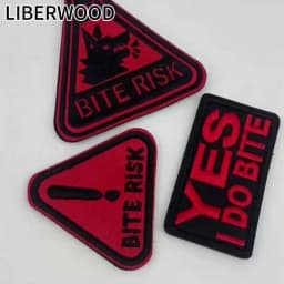 Warning Patch Pet Dog Bite Risk Embroidery K9 Service Dog Vest Helmet Uniform Accessory Hook Loop Emblem Badge