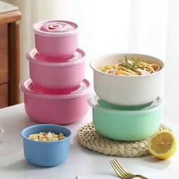 3pcs Wheat Straw Fresh-Keeping Bowl Three-Piece Set with Lid for Home Microwaveable Plastic Round Lunch Box