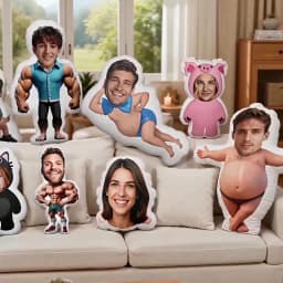 1Pc Custom Doll Pillow Creative Photo Pillow—Unique Personalized Face Design, Suitable for Birthdays, Holidays, Anniversaries, Home Decor, and Is Ideal for Living Room, Bedroom, Valentine's Day, Wedding Arrangements, Halloween, Christmas, Thanksgiving