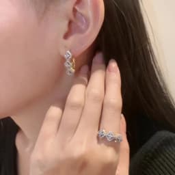 Leaf-shaped inlaid zircon earrings ring three-piece set copper plated 14K gold fashion luxury jewelry party set accessories