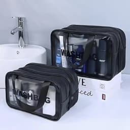 Dry-wet separation double transparent PU makeup bag portable washing bag cosmetic storage bag travel fitness swimming essentials