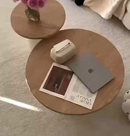Wooden Round Coffee Table Minimalist Bedside Stand Creamy Nordic Living Room and Balcony Side Table for Small Spaces