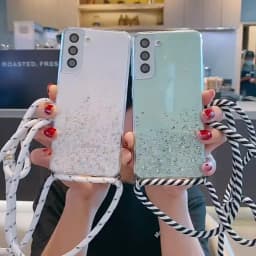 Glitter Necklace Case For Samsung Galaxy S25 S23 S21 S20 FE S24 Plus S26 Ultra A56 A36 A17 Crossbody Lanyard Strap Phone Cover
