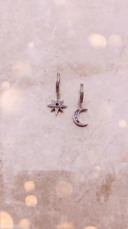 Royalty Star & Moon Hinged Hoop Bohemia Fine Jewerly For Women Lucky Gift In 925 Sterling Silver