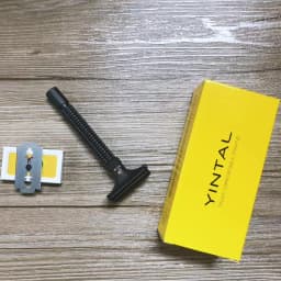 YINTAL Adjustable Butterfly Open Double Edge Safety Razor Set Matte BLACK Brass Razors 1 Razor 1 Base 5 Blades