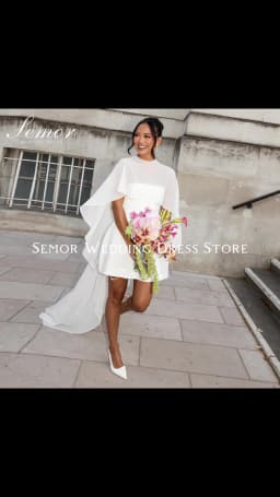 Semor Customized Off White Short Wedding Dress with Chiffon Shawl A-line Pleat Mini Vestido De Novia 2026 Elegant Bride Gown