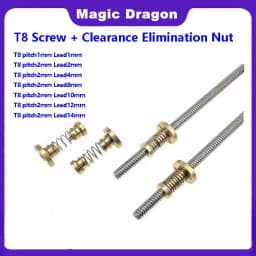 1PCS Clearance Elimination Nut + 1PCS T8 8mm T-type Stepper Motor Trapezoidal Lead Screw L=100 200 300 600mm For 3D Printer CNC
