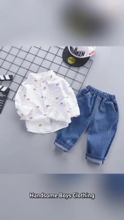 2-5 Years Spring Autumn Comfortable Casual Boys Clothing Set 2 Color Cartoon Car Full Sleeve Shirt + Jeans 2Pcs Outfit For Kids