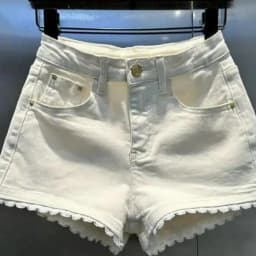 Korean Fashion White Denim Patchwork Lace High Waist Wide Leg Shorts Women Summer Vintage Washed Jean Short Pants Casual Popular