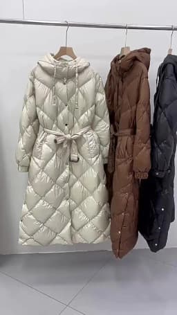 Schinteon Women White Duck Down X-Long Jacket Autumn Winter Warm Office Lady Outwear with Hood Belt Argyle Fashionable Coat 2025
