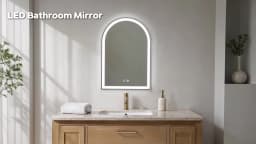 JHK Arched LED Bathroom Vanity Mirror for Wall Backlit Mirror with 3-Color Lights Memory Function Tempered Glass For Living Room