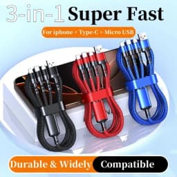 3 In 1 USB Fast Charging Cable 1.2M/2M Type C Micro IOS Multi Charger Cable for Huawei Samsung Nylon Braided Cord