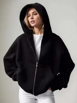 2026 Women Solid Full Zip Up Hoodie Casual Loose Pocket Hooded Jacket Soft Long Sleeve Sweatshirt Autumn Winter Couple Outerwear