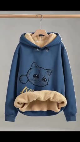 Inner Lining Composite Lamb Fleece Sweatshirt Thick Winter Loose Keep Warm Hoodie Peeking Cartoon Cat Women's Oversized Pullover