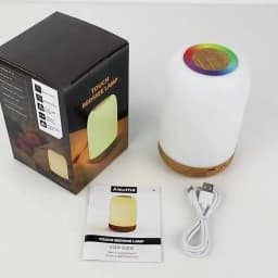 LED Touch Lamp with Dimmable RGB Colour,Wood Grain Table Lamp Timing Function,USB Rechargeable Night Light,for Bedroom Kids Deco