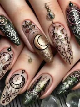 24pcs/set Medium Long Fake Nails Square Ballet Nail Tips Glitters Starry Sky Moon Star Feather Design Press On False Nail Art