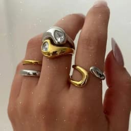 Stainless Steel Two Tone Ring for Women Trendy Parallel Double Line Irregular Geometry Stacking Ring Waterproof Daily Jewelry