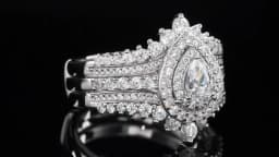 Newshe 925 Sterling Silver Wedding Rings Set for Women Tear Drop CZ Double Halo Engagement Ring with Enhancer Guard Jewelry