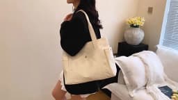 Large Canvas Tote Bag with Multiple Pockets, Minimalist Shoulder Handbag for Work, Travel & Daily Use