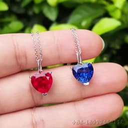 3.6ct 9*9mm S925 Silver Heart Shape Lab Grown Royal Blue/Cornflower Sapphire Pigeon Blood Red Inclusions Stone Pendant Necklace