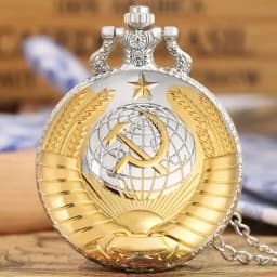 Fashion Silver & Golden Soviet Sickle Hammer Style Quartz Pocket Watch Men Women Pendant Gift Drop Shipping